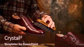  Presentation with leather shoes - Amazing PPT theme having artifice - man polishing leather shoes backdrop and a wine colored foreground
