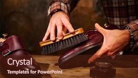  Presentation with leather shoes - Slides consisting of artifice - man polishing leather shoes background and a tawny brown colored foreground