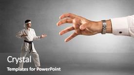  Presentation with man heart attact hand hold - Cool new presentation theme with artifice - small karate man fighting backdrop and a  colored foreground