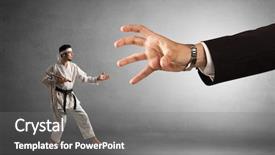  Presentation with man heart attact hand hold - Amazing slides having artifice - small karate man fighting backdrop and a  colored foreground
