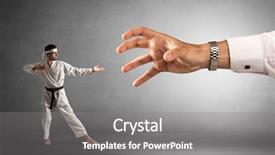  Presentation with man heart attact hand hold - PPT theme enhanced with artifice - small karate man fighting background and a  colored foreground