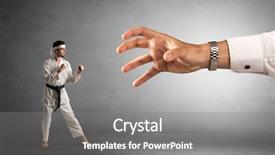  Presentation with man heart attact hand hold - Slide deck enhanced with artifice - small karate man fighting background and a  colored foreground