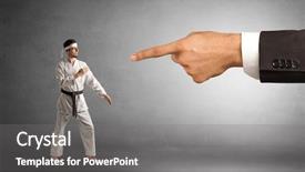 Presentation with man heart attact hand hold - Amazing presentation design having artifice - small karate man fighting backdrop and a gray colored foreground