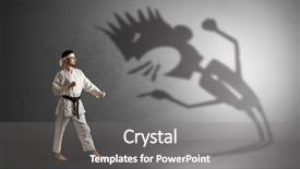  Presentation with black man - Slide deck consisting of artifice - young karate man fighting background and a gray colored foreground