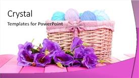  Presentation with hooks and balls of yarn - Cool new slide set with artificial eustoma and woolen ball backdrop and a  colored foreground