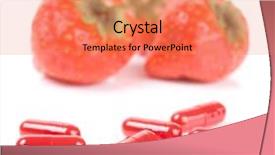  Presentation with food science - Slides having artificial food - strawberry and pills - nature background and a coral colored foreground