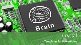  Presentation with brain computer - Beautiful PPT theme featuring artificial intelligence - brain symbol on computer chip backdrop and a forest green colored foreground