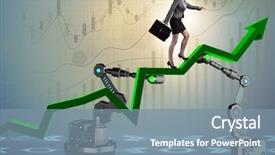 Presentation with artificial intelligence - Audience pleasing slides consisting of artificial intelligence - businesswoman going up the chart backdrop and a seafoam green colored foreground