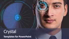  Presentation with human eye - Slide set featuring artificial intelligence - concept of sensor implanted background and a tawny brown colored foreground