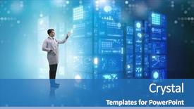  Presentation with telemedicine - Audience pleasing theme consisting of artificial intelligence - doctor in telemedicine concept pressing backdrop and a teal colored foreground