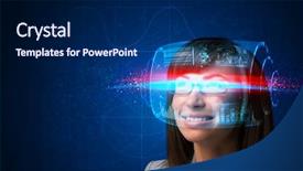  Presentation with high tech - Slide deck featuring artificial intelligence - future woman with high tech background and a navy blue colored foreground