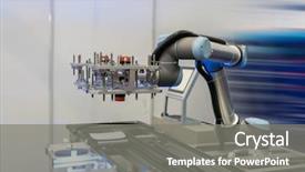  Presentation with industrial robot - Cool new theme with artificial intelligence - industrial robot working in factory backdrop and a gray colored foreground