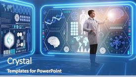  Presentation with medical science futuristic technology abstract - Beautiful slides featuring artificial intelligence - man doctor in futuristic medicine backdrop and a ocean colored foreground