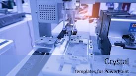  Presentation with industrial robot - Presentation theme enhanced with artificial intelligence - robot drill machine tool background and a light blue colored foreground