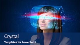  Presentation with high tech - Beautiful PPT theme featuring artificial intelligence - woman with high tech smart backdrop and a navy blue colored foreground