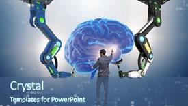  Presentation with artificial intelligence - Colorful slide deck enhanced with artificial intelligence concept with businessman backdrop and a ocean colored foreground