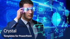  Presentation with artificial intelligence - Audience pleasing PPT layouts consisting of artificial intelligence concept with businessman backdrop and a navy blue colored foreground