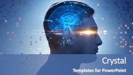  Presentation with artificial intelligence - Colorful slides enhanced with artificial intelligence concept with man backdrop and a ocean colored foreground