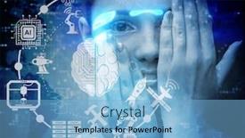  Presentation with intelligence - Cool new PPT theme with artificial-intelligence-concept-with-woman backdrop and a light blue colored foreground