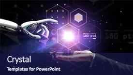  Presentation with virtual technology - PPT theme with artificial intelligence future technology background and a navy blue colored foreground