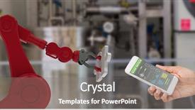  Presentation with retail smart phone - PPT theme having artificial intelligence red - cropped image of businesswoman holding background and a gray colored foreground