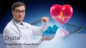  Presentation with telemedicine - Cool new slides with artificial intelligence red - heart treatment in telemedicine concept backdrop and a light blue colored foreground