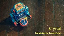  Presentation with artificial intelligence - Beautiful theme featuring artificial intelligence red - little blue robot drummer backdrop and a  colored foreground