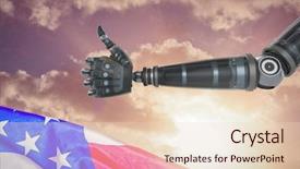  Presentation with intelligence - PPT theme enhanced with artificial intelligence red - robot with thumbs up background and a lemonade colored foreground