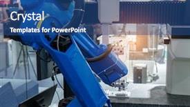  Presentation with robotic arm - PPT theme enhanced with artificial intelligence red - robotic arm machine tool background and a ocean colored foreground