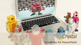  Presentation with artificial intelligence robots - Cool new PPT layouts with artificial intelligence red - robots chat to each other backdrop and a lemonade colored foreground