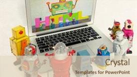  Presentation with artificial intelligence robots - Beautiful slide deck featuring artificial intelligence red - robots chat to each other backdrop and a lemonade colored foreground