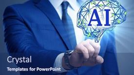  Presentation with artificial intelligent - PPT theme consisting of artificial-intelligent-concept-with-businessman background and a navy blue colored foreground