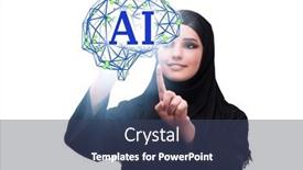  Presentation with artificial intelligent - PPT theme featuring artificial-intelligent-concept-with-businesswoman background and a ocean colored foreground