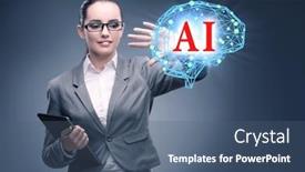  Presentation with artificial intelligent - PPT theme having artificial-intelligent-concept-with-businesswoman background and a ocean colored foreground