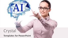  Presentation with artificial intelligent - Presentation theme featuring artificial-intelligent-concept-with-businesswoman background and a soft green colored foreground