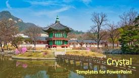  Presentation with korea - Theme enhanced with gyeongbokgung palace seoul south korea background and a coral colored foreground