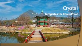  Presentation with korea - PPT layouts with gyeongbokgung palace seoul south korea background and a teal colored foreground