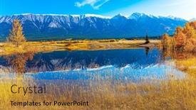  Presentation with rocky mountains - Presentation theme with artificial-lake-abraham-gorgeous-canadian background and a coral colored foreground