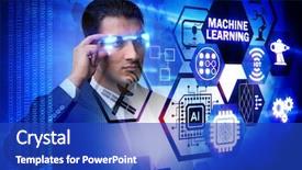 Presentation with artificial neural network - Audience pleasing slide set consisting of artificial neural network - businessman with futuristic glasses backdrop and a royal blue colored foreground