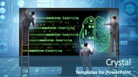  Presentation with artificial neural network - Presentation theme featuring artificial neural network - cognitive computing and machine learning background and a ocean colored foreground