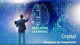  Presentation with learning technology - Audience pleasing slide deck consisting of artificial neural network - machine learning concept as modern backdrop and a teal colored foreground