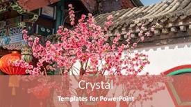  Presentation with calligraphy - Slide set featuring artificial-peach-blossoms background and a coral colored foreground