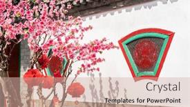  Presentation with chinese calligraphy - Cool new slide deck with artificial-peach-blossoms backdrop and a soft green colored foreground