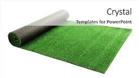  Presentation with green grass artificial top - Cool new presentation with artificial rolled green grass isolated backdrop and a white colored foreground