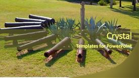  Presentation with fort - Slide deck featuring artillery guns - old portugese fort in maputo background and a tawny brown colored foreground