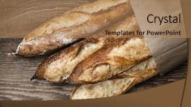  Presentation with paper bag - PPT theme featuring artisan - four baguette bread loaves background and a coral colored foreground