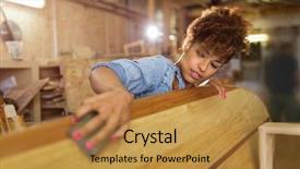  Presentation with workshop - Colorful slide set enhanced with artisan - happy young woman working backdrop and a gold colored foreground