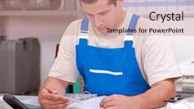  Presentation with paperwork - Colorful slide set enhanced with artisan doing paperwork backdrop and a coral colored foreground