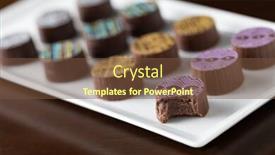  Presentation with candy - Audience pleasing presentation design consisting of artisan fine chocolate candy on serving dish backdrop and a tawny brown colored foreground