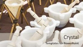  Presentation with traditional craft - Amazing presentation having artisan mortars traditional kitchen tools at a craft market in spain europe backdrop and a lemonade colored foreground